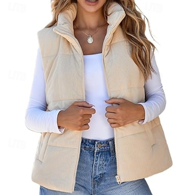 Damen Weste Warm Bequem Reißverschluss Tasche Mode Einfach Ausgehen Wochenende Reisverschluss Regulär Stehkragen Normale Passform Ärmellos Oberbekleidung Schwarz Rosa Aprikose Herbst Winter 2025 - $33.99 –P2