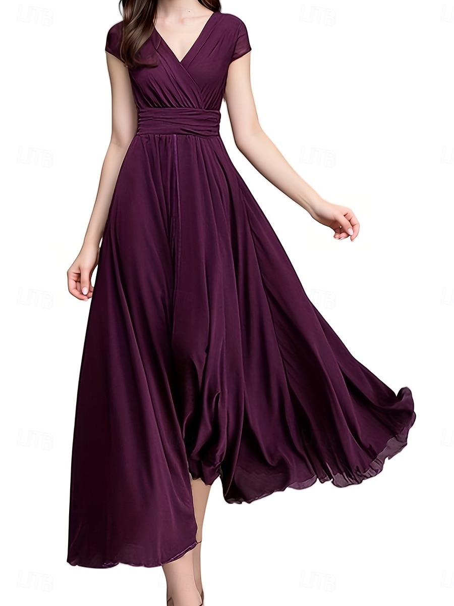 Women's Maxi long Dress Boho Wedding Guest Dress Elegant Stylish Regular Fit Plain Short Sleeve V Neck Black White Yellow Light Green Summer Spring 2025 - $26.99 –P9