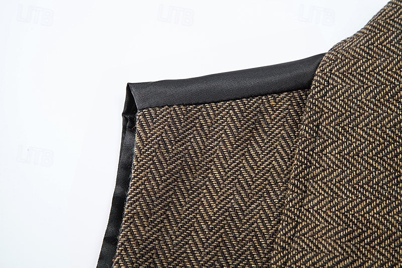 Herre سترة Veste Feriereise Daglig Bryllupsfest Stevnemøte Årgang Mote Vår Høst Lomme Knapper Polyester Tweed Bekvem عادي Fiskebein Dobbeltkneppet Hakkjakkeslag Normal Burgunder kaffe Grå Vest 2025 - $35.99 –P8