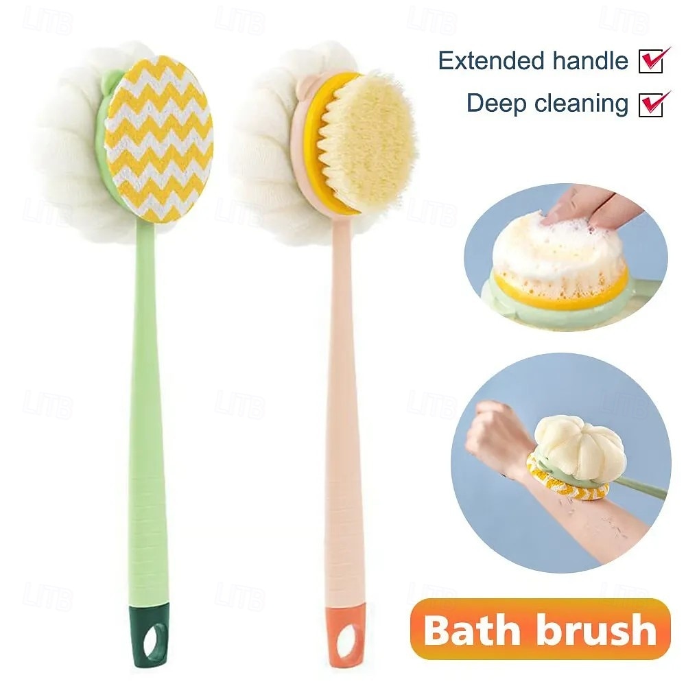 Esfoliante de banho 2 em 1 e escova para as costas, cabo extra longo, cerdas macias, esfoliante de chuveiro, escova corporal com duas cabeças, itens essenciais para cuidados suaves com a pele no de 2025 por $6.99 –P6