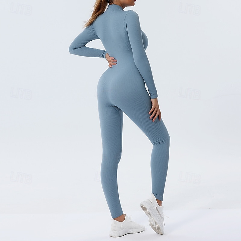 Damen Trainingsanzug Einteiliger Strampler Reißverschluss Einfarbig Bodysuit Herbst Schwarz Rosa Fitnessstudio sportlich Laufen Bauchkontrolle Atmungsaktiv Langarm Sport Sportkleidung 2026 - $32.99 –P9