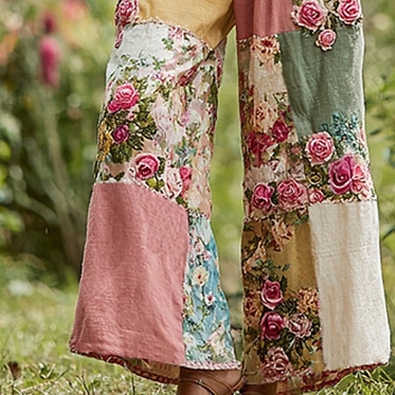 Mulheres Perna larga Calças Calça Palazzo Vintage Boho Comprimento total Cintura Alta Bloco de cor Flor Cintura elástica Estampado Respirabilidade Confortável Rua Roupa Diária Para Noite Rosa de 2025 por $20.99 –P3