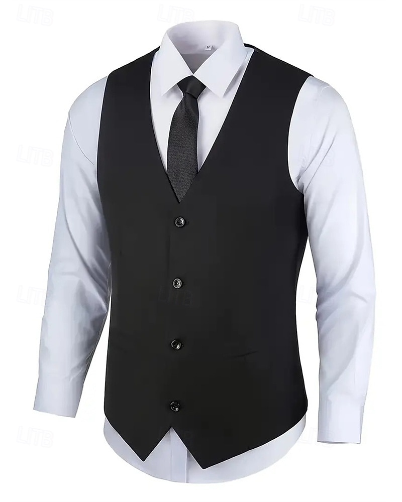 Herren Set Anzüge Anzugweste Geschäft Cocktailparty Hochzeitsfeier 3 Stück Mode Lässig Frühling Herbst Polyester Farbblock Tasche Knöpfe Bequem Einreihig Blazer Schwarz Weiß Burgunderrot Königliches 2025 - $79.99 –P13