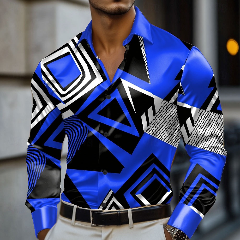 Hombre Geométrico Bloque de color Cuadrícula / Cuadros Camisa Camisa de raso Camisa para Vestido Manga Larga Moda informal Vacaciones Uso Diario Verano Primavera Otoño Cuello Vuelto Impresión 3D 2026 - $29.99 –P3