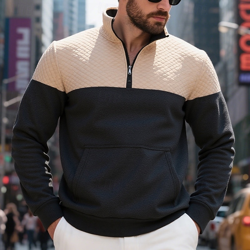 Hombre Sudadera Sudadera con estampado de gofres Sudadera con capucha y cremallera de un cuarto Sudadera con capucha de lana Sudadera con capucha forrada de polar Negro Verde Ejército Azul Marino 2025 - $23.99 –P5