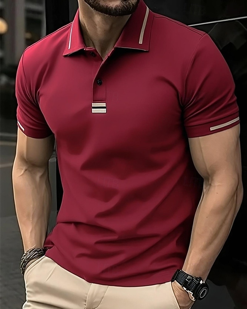 בגדי ריקוד גברים חולצת גולף חולצות פולו גולף עבודה קזו'אל דש שרוולים קצרים בסיסי מודרני אחיד כפתורים קיץ רגיל בורדו חולצת גולף 2025 - $16.49 –P1