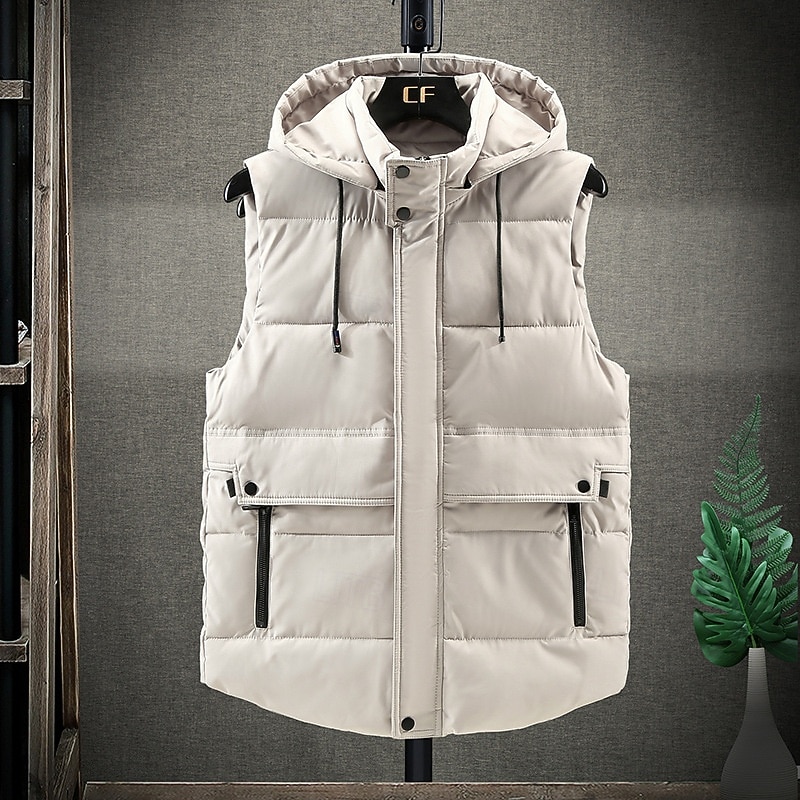 Pánské Puffer Vesta Kamizelka Vesta Dovolená Denní Rande Módní Na běžné nošení Zima Kapsy Polyester Zahřívací Pohodlné Pevná barva Kamuflážní barva Zip Kapuce Běžný Černá Tmavě šedá Béžová Šedá Vesta 2025 - $41.99 –P14