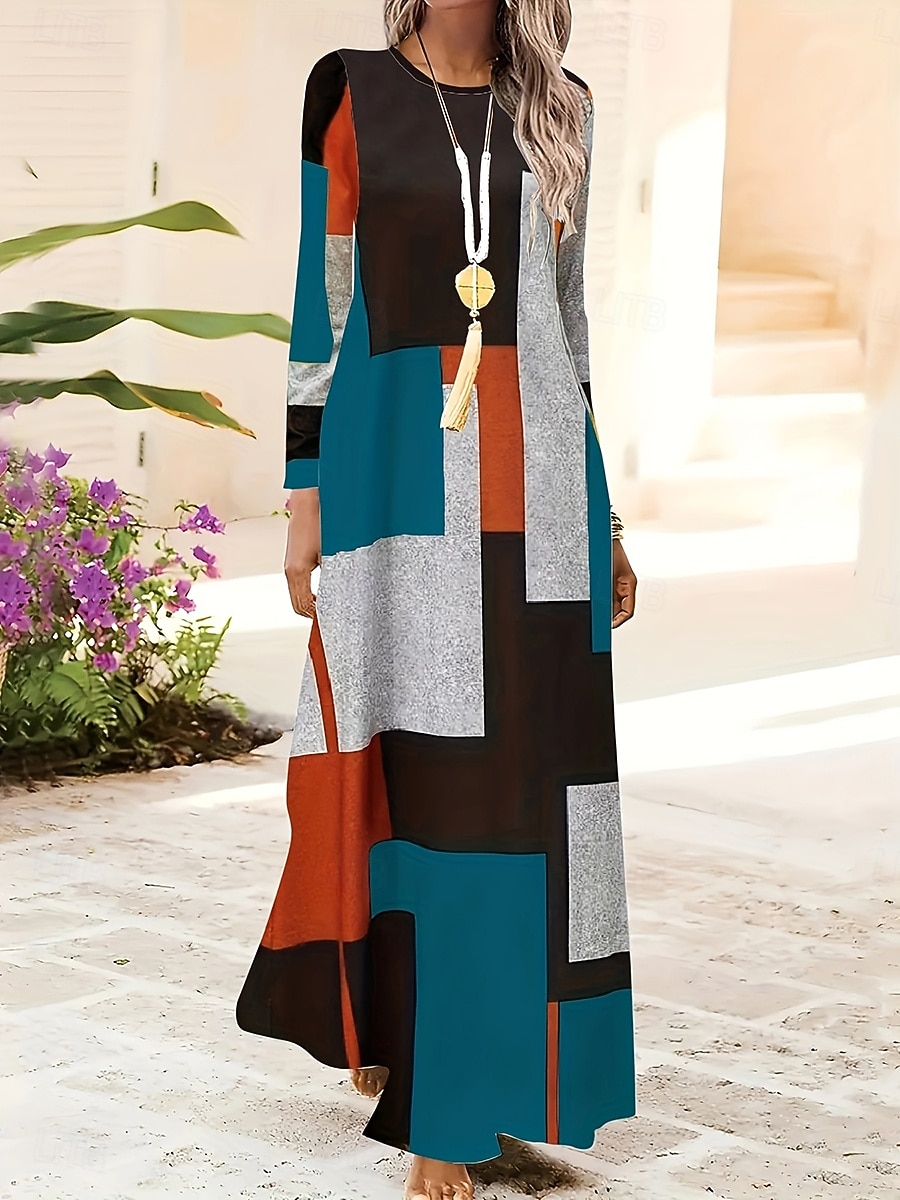 Pentru femei Rochie Maxi Rochie A line Rochie de vară Vacanță Casual Zilnic Fit regulat Grafic Geometric Abstract Manșon Lung Stil Nautic Galben Albastru piscină Primăvară Toamnă Iarnă 2025 - $36.99 –P2