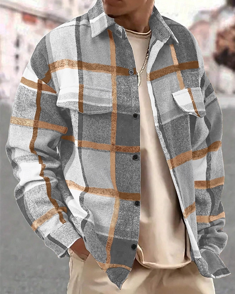 Per uomo Giacca Camicia Giacca Casual Vacanza Quotidiano Calore Termico Tasca Primavera Autunno Plaid Moda Classico Bavero Regolare Grigio scuro Giallo Arancione Grigio chiaro Rosé Giacca del 2026 a $28.99 –P14
