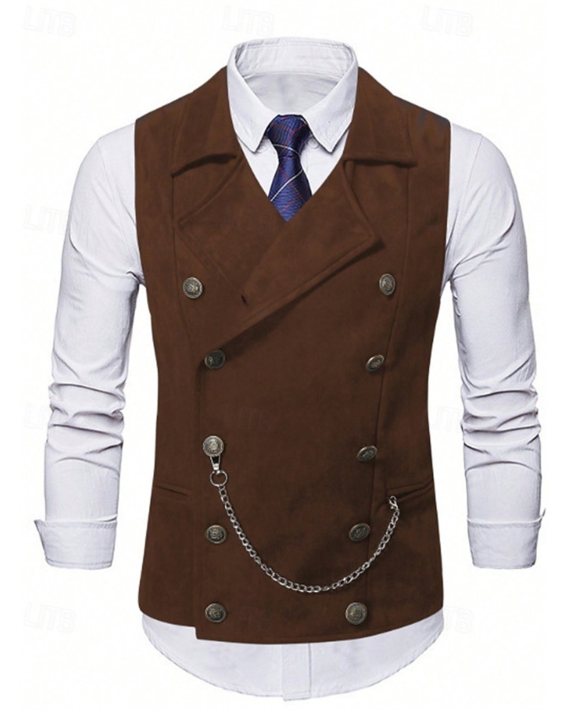 Ανδρικά Veste Γιλέκο Gilet Διακοπές Πάρτι Επιχείρηση Μοντέρνα Καθημερινό Άνοιξη Φθινόπωρο Κουμπιά Πολυεστέρας Άνετο Σκέτο Σταυρωτό Πέτο Κανονικό Μαύρο Βαθυγάλαζο Καφέ Γιλέκο 2025 - $32.99 –P9