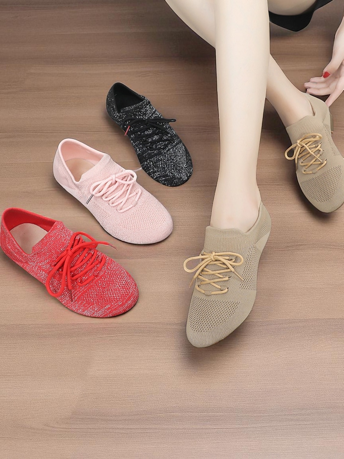 scarpe da ballo professionali da donna - scarpe da jazz e da allenamento in Flyknit rosa corallo con lacci, tacco basso, design leggero e traspirante per spettacoli di ballo da sala, latino e sul del 2026 a $34.99 –P1