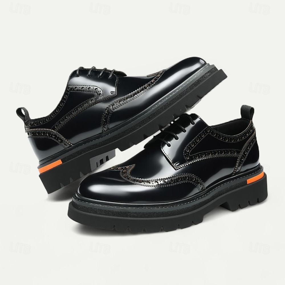 Herresko i ekte skinn med vingetupp og brogues, klassisk brunt formelt fottøy for kontor, banketter og bryllup 2026 - $119.99 –P10
