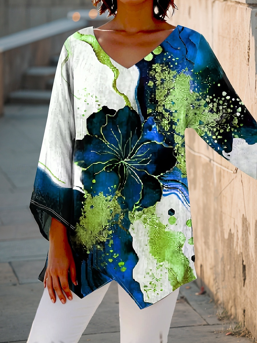 Femmes Chemisier Fleuri Graphique ancien Élégant Occasionnel Manche 3/4 Col en V Hauts Réguliers Quotidien Fête Imprimé Rouge Bleu Violet Vert Printemps Automne de 2025 ? $25.99 –P2