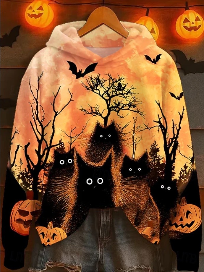 Women's Hoodie Pullover Sweatshirt Oversized Long Sleeve Casual Graphic Animal Cat Vintage Fashion Western Hooded Regular Tops Street Dailywear Patchwork Print Brown Gray Fall Winter 2026 - $28.99 –P1