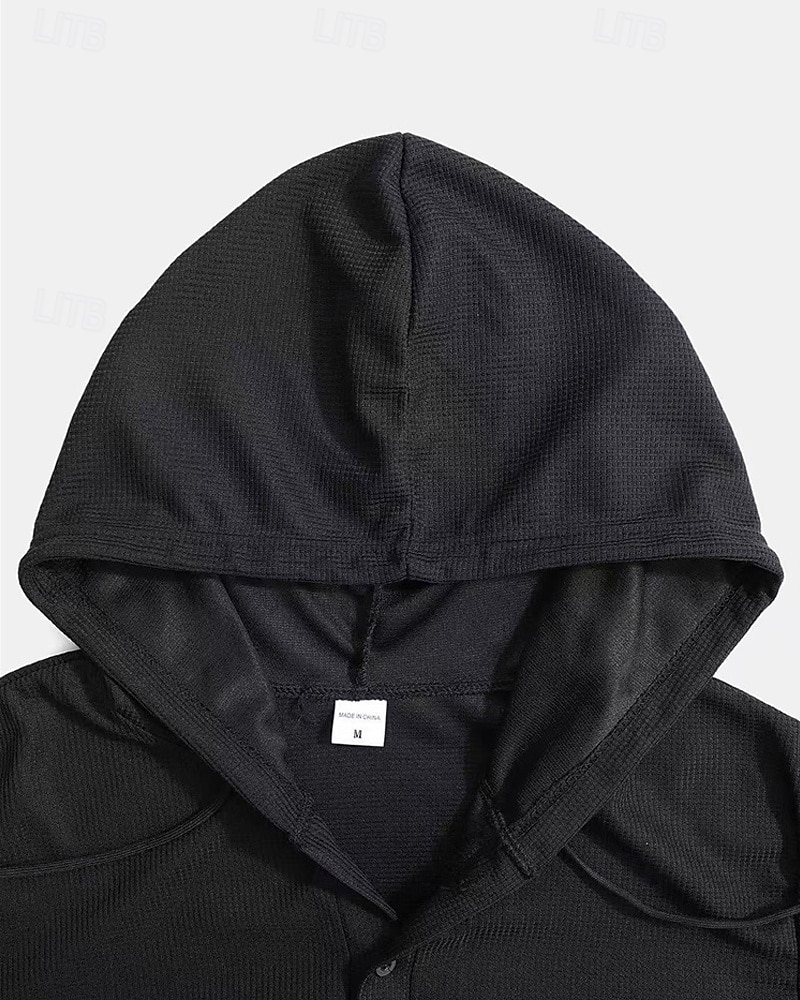 Men's Hoodie Button Up Hoodie Black White Army Green Navy Blue Khaki Hooded Plain Drawstring Sports & Outdoor Daily Holiday Polyester Streetwear Basic Casual Spring Fall Clothing Apparel Hoodies 2025 - $19.99 –P9