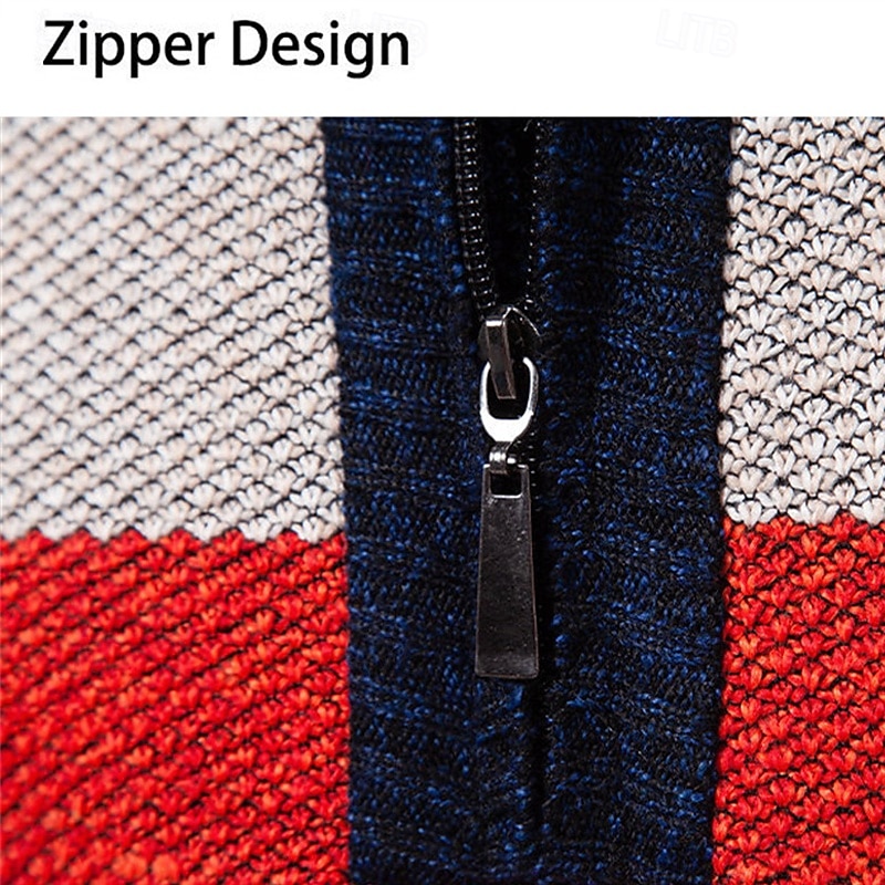 Men's Pullover Sweater Jumper Knit Sweater Ribbed Knit Regular Tops Knitted Stripe Quarter Zip Fashion Basic Vacation Daily Wear Clothing Apparel Fall Winter Navy Blue Green S M L 2025 - $26.99 –P11