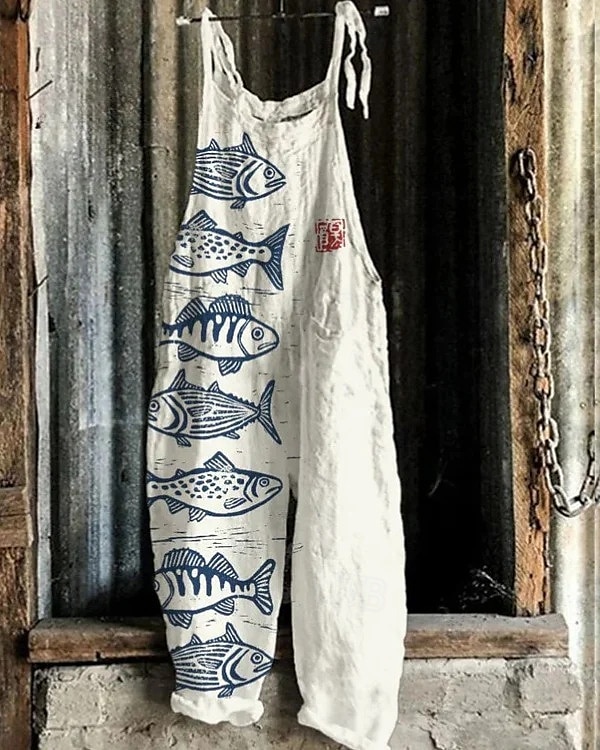 Femmes Combinaison Vacances ancien Style Ethnique Longueur complète Taille Moyenne Animal Poisson Respirabilité Léger Doux Non Elastique Décontracté Occasionnel Quotidien Noir Blanche bleu marine de 2025 ? $26.99 –P1
