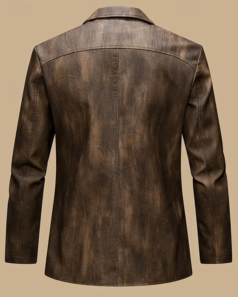 Herr Imitationsläderjacka Blazer i konstläder Bikerjacka Semester Dagligen Vindtät Håller värmen Ficka Vår Höst Slät Mode Klassisk Kavajslag Normal Imitationsläder Svart Kaffe Jacka 2025 - $55.99 –P5