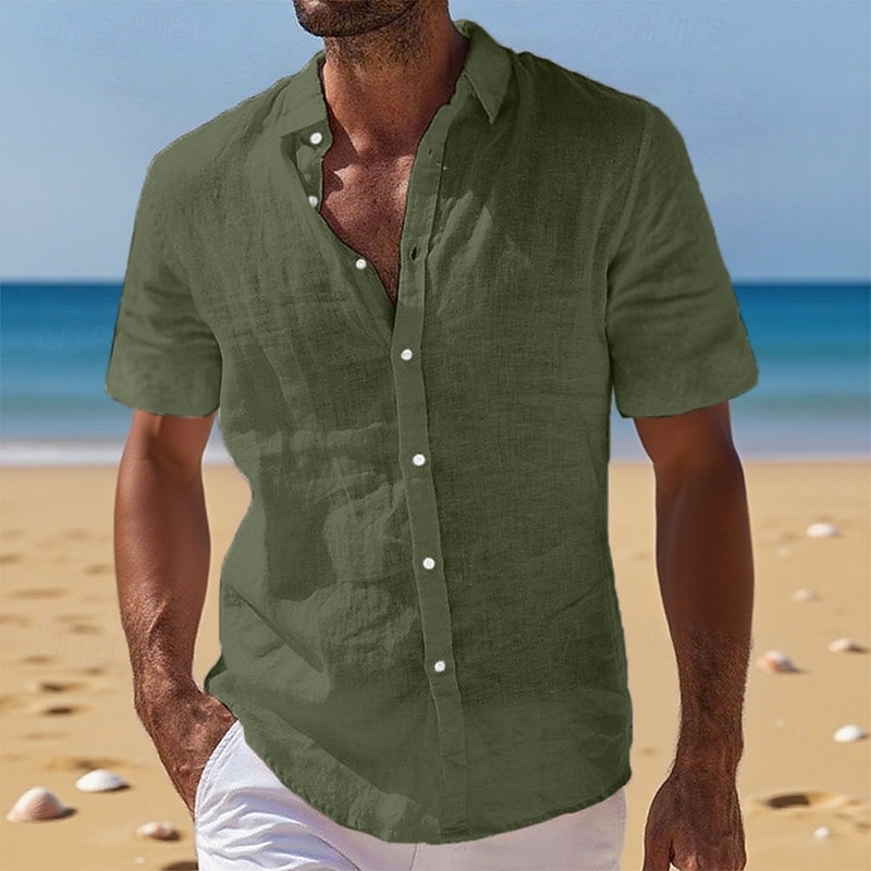 Per uomo Camicia di lino Camicia Estiva Abbigliamento da spiaggia Camicia con Bottoni Semplice Vacanza Crociera Nero Bianco Verde chiaro Rosa Manica Corta Collo ripiegato Estate Abbigliamento del 2025 a $20.99 –P7