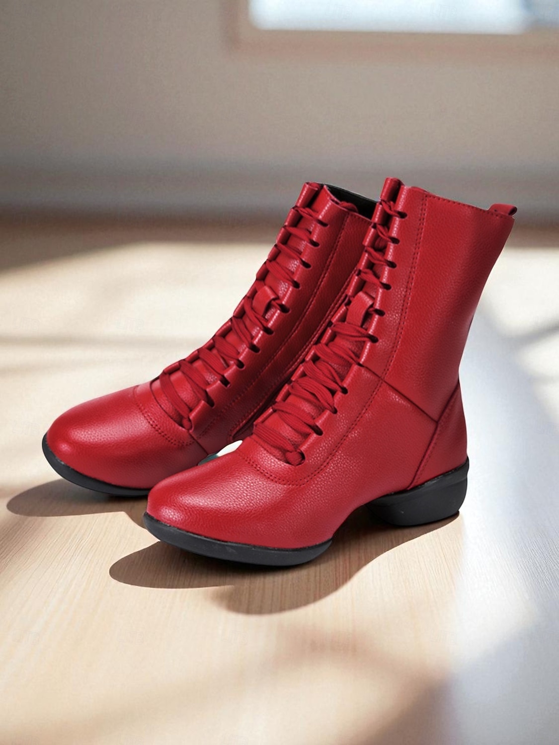 Women's Red Lace-Up Dance Boots - Soft Sole Ankle Boots with Side Zipper for Jazz, Practice and Performance 2025 - $42.99 –P3