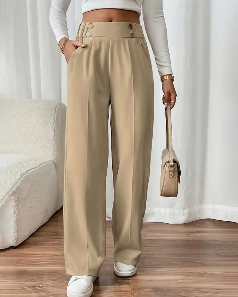 Жен. Широкие Костюм Мода Уличный стиль Полная длина Средняя талия Полотняное плетение Карман Эластичная талия Удобный Официальные Офис Для улицы Абрикосовый Серый Черный Светло-зеленый Осень 2025 - $19.99 –P17