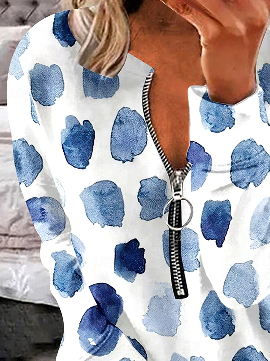 Mulheres Moletom Moletons com zíper Gráfico Geométrica Poá Moda Casual Manga Longa Gola Redonda Tops regulares Rua Dia a Dia Zíper Imprimir Azul Primavera Outono Inverno de 2025 por $27.99 –P2