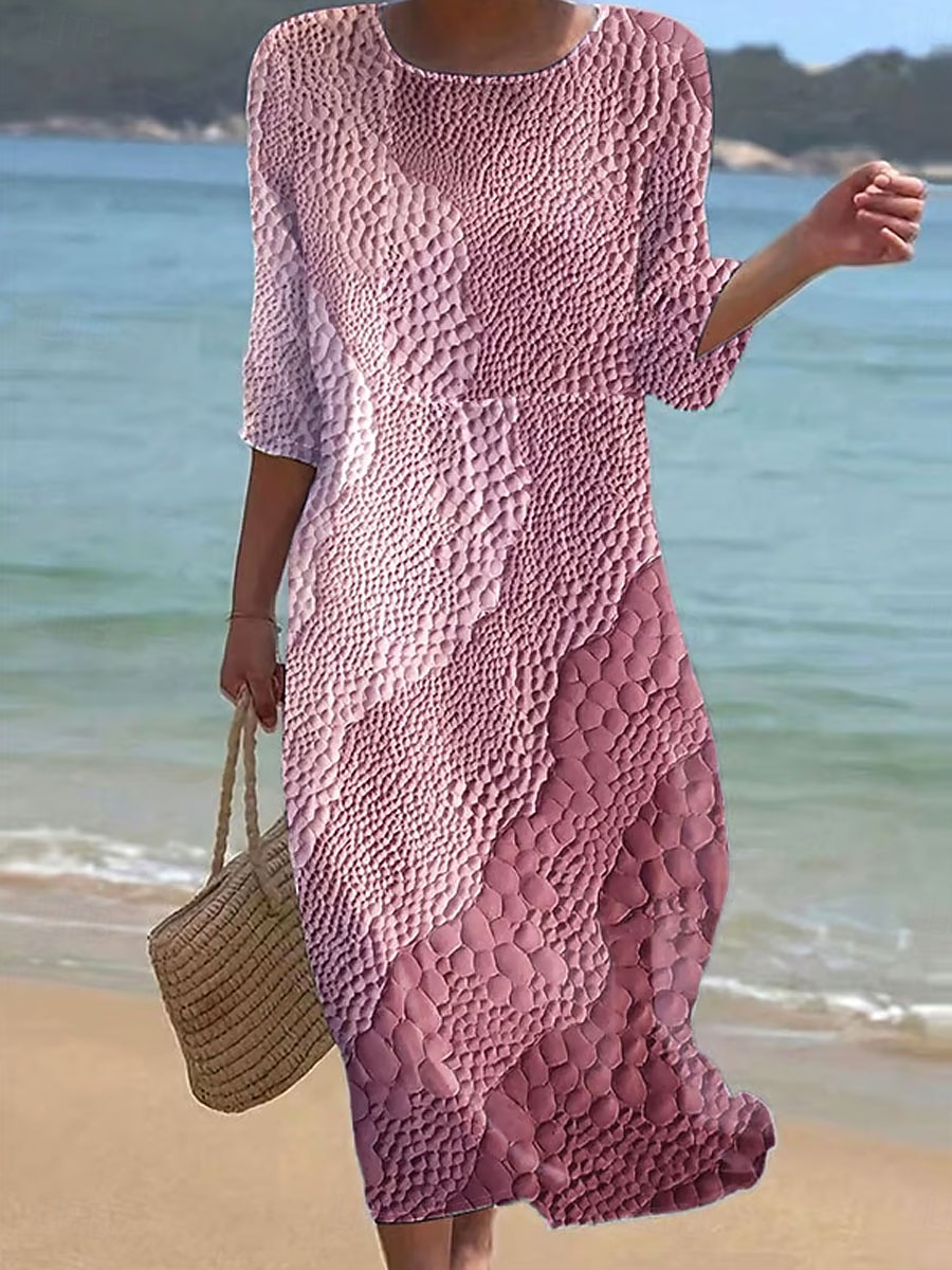 Kvinnors Maxiklänning Kaftan 3/4 Lång Ärme Crew Neck Avslappnad Klänning A-linjeformat Klänning Boho Regelbunden Passform Grafisk Geometrisk Abstrakt Rosa Blå Lila Grön Vår Höst 2025 - $41.99 –P4