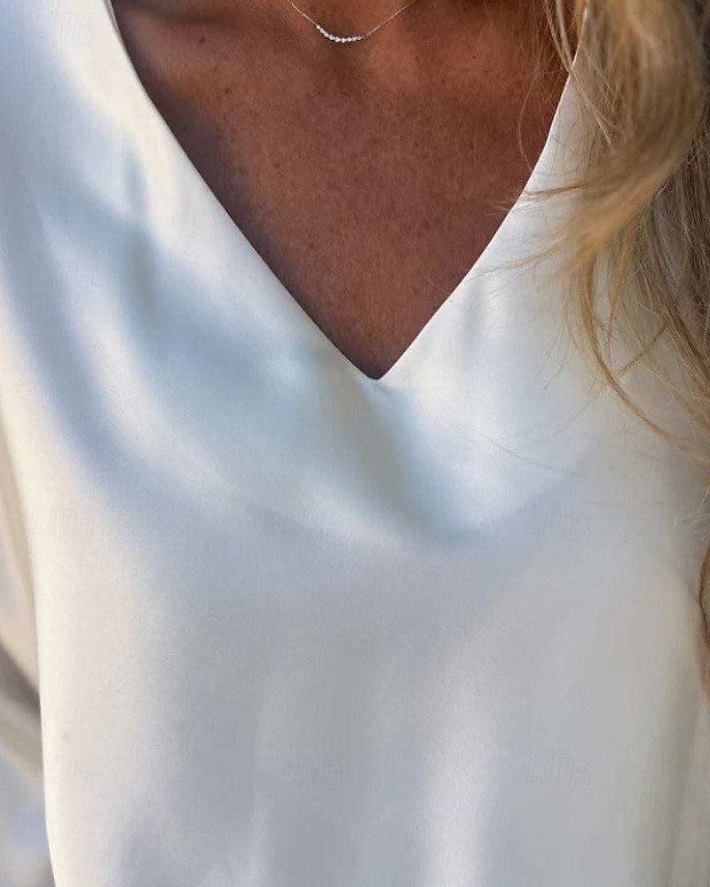 Damen Hemd Bluse Einfach Modern Lässig Langarm V Ausschnitt Normale Oberteile Täglich Ausgehen Schwarz Champagner Braun Aprikose Grau Herbst 2025 - $21.99 –P4