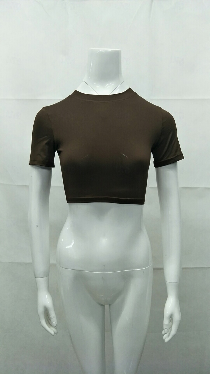 Damen Wickel-Crop-Top Einfach Stilvoll Kurzarm Rundhalsausschnitt Normale Oberteile Blau Schwarz Weiß Wein Braun Sommer 2026 - $17.49 –P5