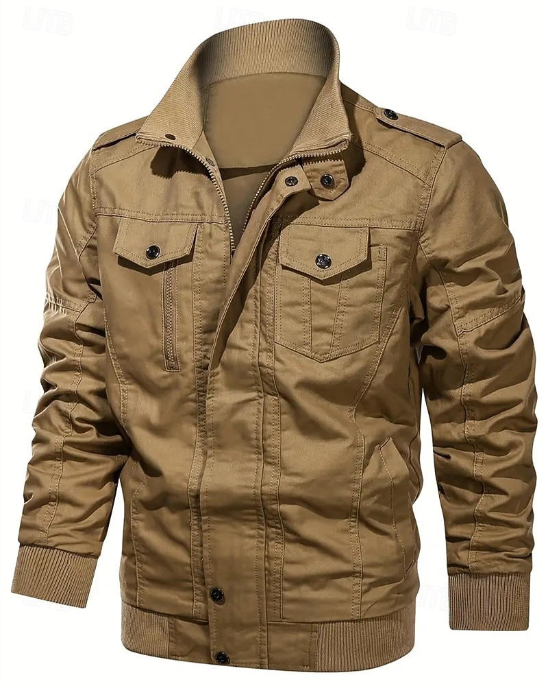 Miesten Utility takki Cargo takki Loma Päivittäin Pidä lämpimänä Tasku Syksy Talvi Tavallinen Muoti Klassinen Kauluskäänne Normaali Musta Khaki Armeijan vihreä Jackets 2026 - $44.99 –P3