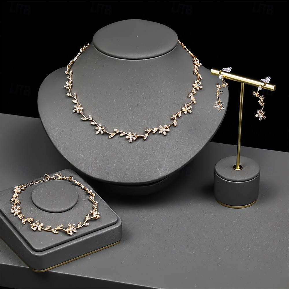 Juego de Joyas 3 Diamantes Sintéticos Cromo 1 Brazalete Pendientes Collare Mujer Elegante Vintage Moda Estilo retro Clásico Conjunto de joyas Para Boda Fiesta Invitado a la boda 2025 - $14.99 –P3