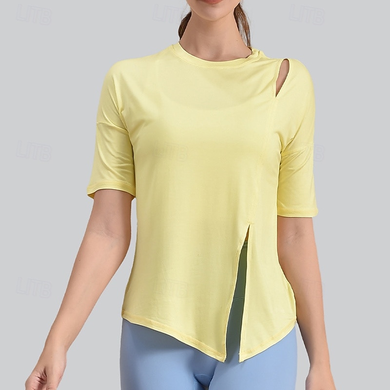 Damskie Koszulki do jogi Topy treningowe Półgolf Oddychający Odsłonięte ramiona Krótki rękaw Sport Jednokolorowe Top Dla Siłownia Bieganie Zdatność Odzież sportowa 2025 - $20.99 –P7