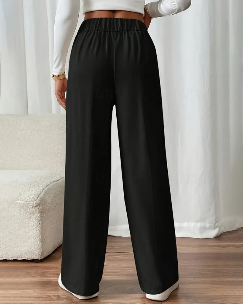 Жен. Широкие Костюм Мода Уличный стиль Полная длина Средняя талия Полотняное плетение Карман Эластичная талия Удобный Официальные Офис Для улицы Абрикосовый Серый Черный Светло-зеленый Осень 2025 - $19.99 –P3