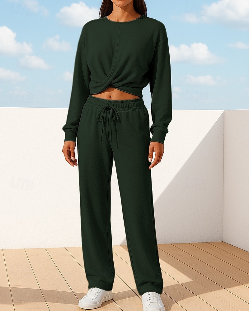 Mujer Conjuntos de chándal con jersey Conjuntos deportivos casuales Conjuntos de salón de 2 piezas Perneras anchas Color sólido Trajes de Yoga Primavera Negro Verde Ejército Al Aire Libre Viaje Correr 2025 - $35.99 –P8