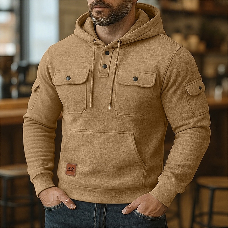 Муж. Толстовка Толстовка на пуговицах Толстовка из флиса Тактическая толстовка Черный Бордовый Темно синий Синий Хаки Капюшон Полотняное плетение Мульти карман 2025 - $23.99 –P6