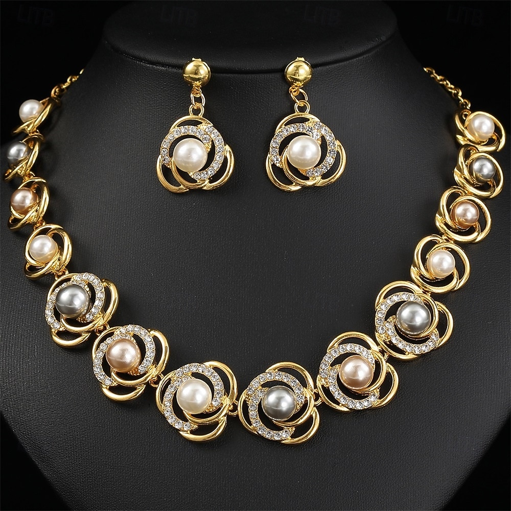 Parure de bijoux 2 Perle Chrome 1 Collier Boucles d'oreilles Femmes Élégant ancien Mode Le style rétro Classique Rond Parure de Bijoux Pour Mariage Soirée robe demoiselle d honneur de 2025 ? $11.99 –P5