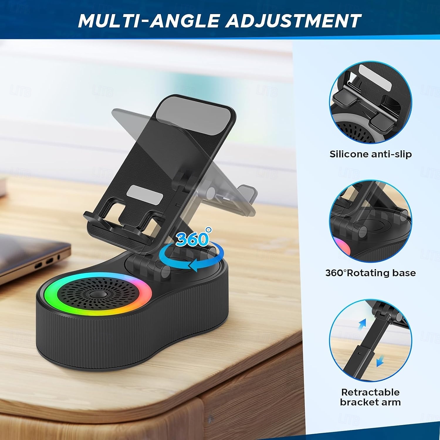 Suporte para celular com alto-falante bluetooth sem fio, alto-falante de indução com som surround hd para casa e exterior, compatível com iphone/ipad/samsung galaxy de 2025 por $17.99 –P4