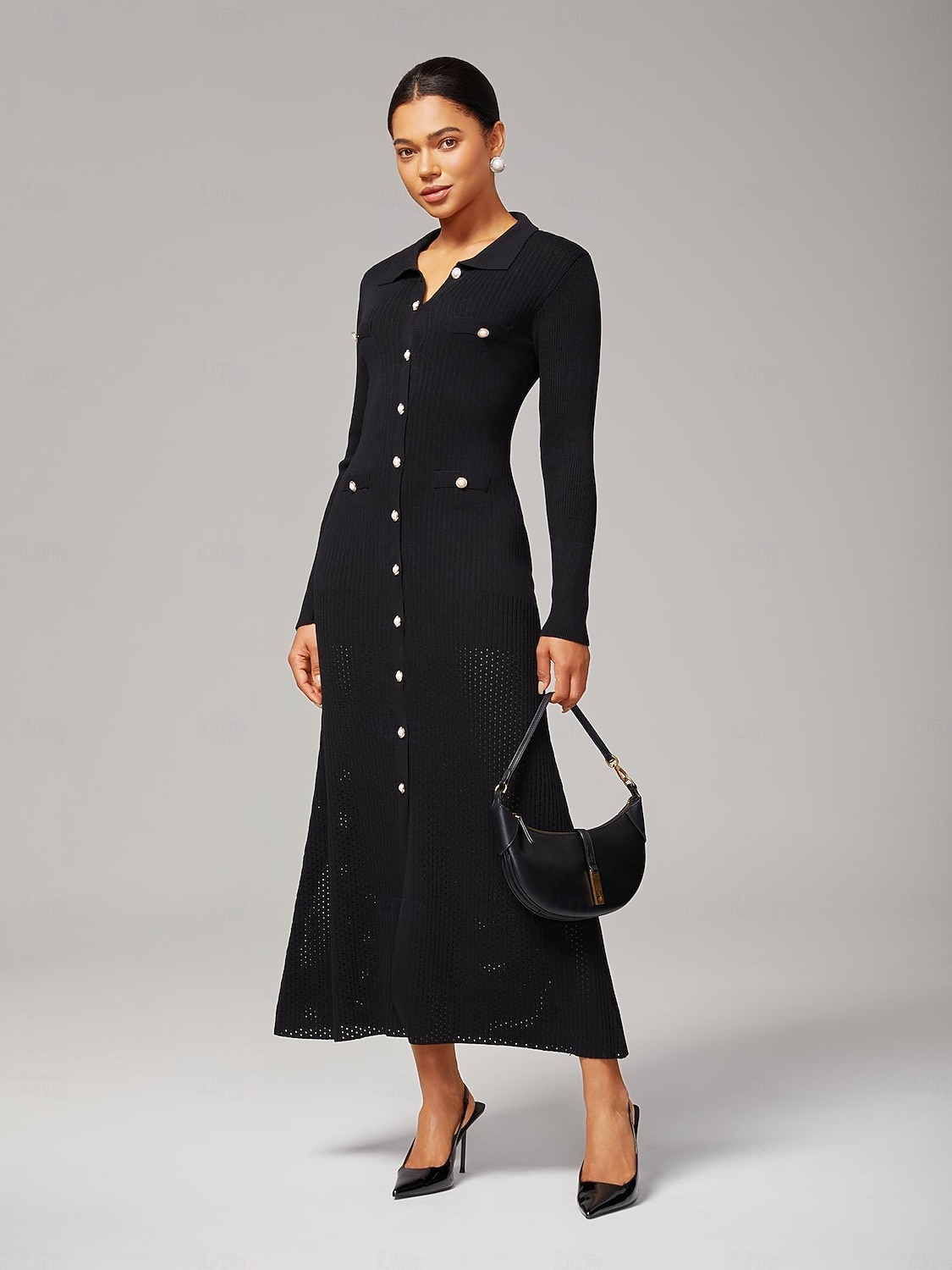 Weiblich Freizeitkleid Schwarz Langarm Einfach Herbst Ganzjahres Rundhals Elegant Modern S M L 2025 - $75.99 –P1