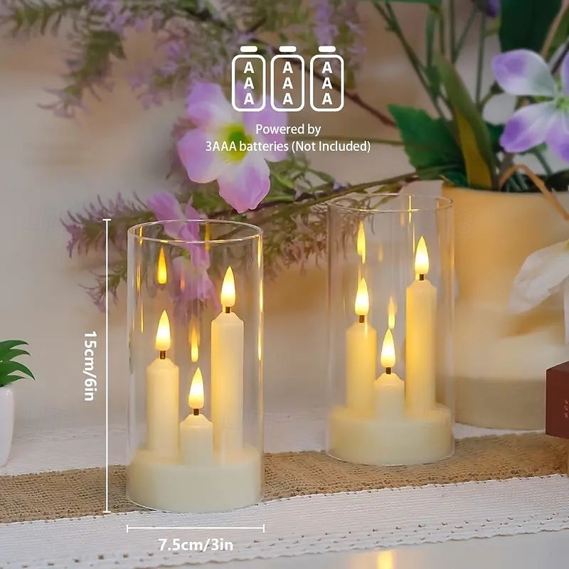 2026年 2個アクリルフレームレスキャンドルライトバッテリー駆動キャンドルスタンドライトウェディングパーティーファミリーディナーの雰囲気ホリデー装飾用  コレクション – $21.99 –P18