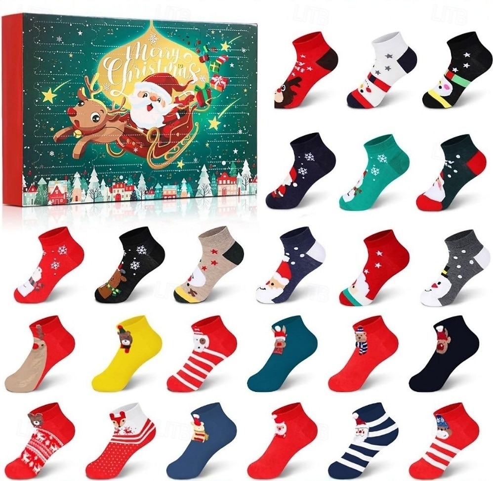 Christmas Socks Advent Calendar 2025 Women Adult Kids Xmas Gift Sock Advent Calendar Girls Boys 12 Pairs Christmas Socks 2025 - $28.99 –P1