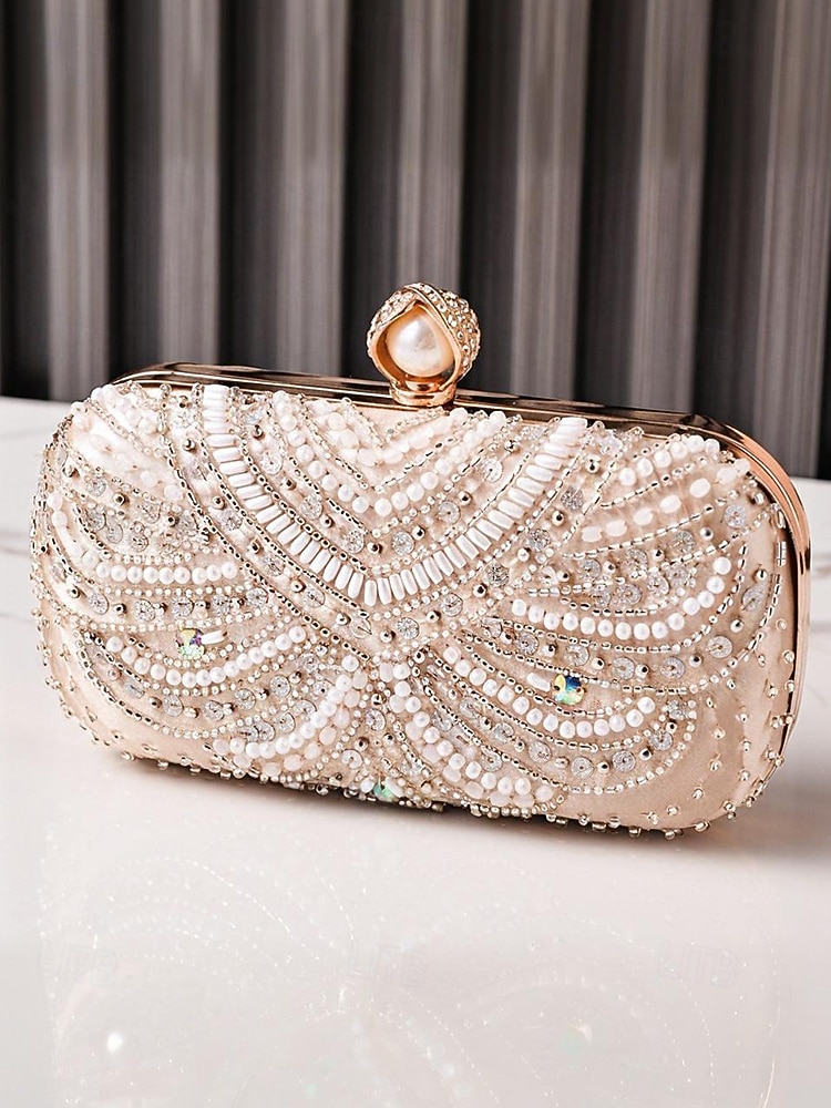 תיק קלאץ' ערב לנשים מעוטר פנינים, חרוזי קריסטל ועיצוב וינטג' בסגנון אר-דקו – תיק יד אלגנטי לאירועים מיוחדים ומסיבות 2026 - $42.99 –P6