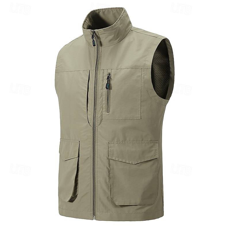 Men's Gilet Outdoor Vacation Daily Wear Going out Fashion Basic Fall & Winter Zipper Pocket Polyester Warm Plain Zipper Turndown Regular Fit Black Khaki Army Green Dark Blue Vest 2025 - $47.99 –P1