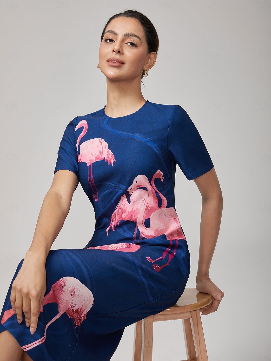 vestido longo elástico com estampa de flamingo de 2025 por $71.99 –P6