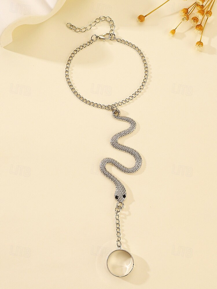 Set di braccialetti e anelli a forma di serpente per Halloween da donna: gioielli con catena regolabile in stile punk gotico con motivo a serpente per feste, cosplay e accessori per serate fuori del 2025 a $7.99 –P6