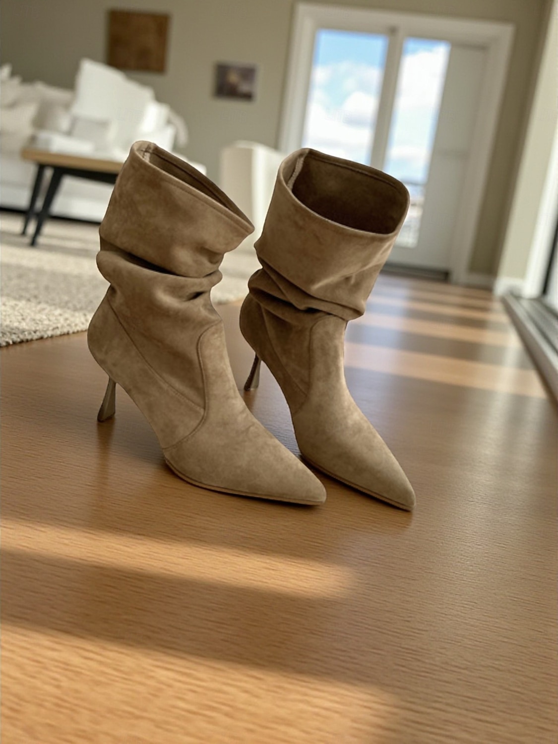 Botas femininas de camurça genuína com cano largo, estilo casual confortável para o dia a dia, perfeitas para looks urbanos descontraídos de 2025 por $79.99 –P5