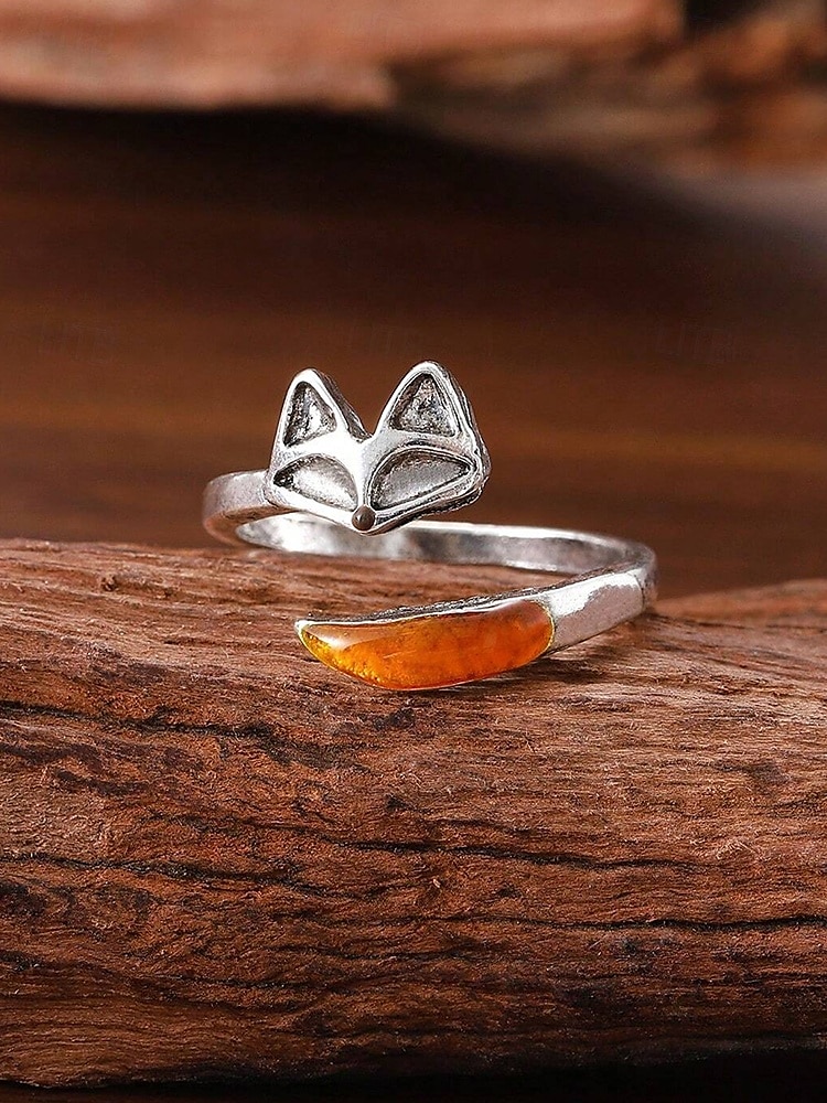 anello in lega regolabile da donna con design a forma di volpe – grazioso anello aperto a forma di animale con accenti color ambra per ragazze e donne, ideale per l'uso quotidiano, regali e abiti casual del 2025 a $7.99 –P4