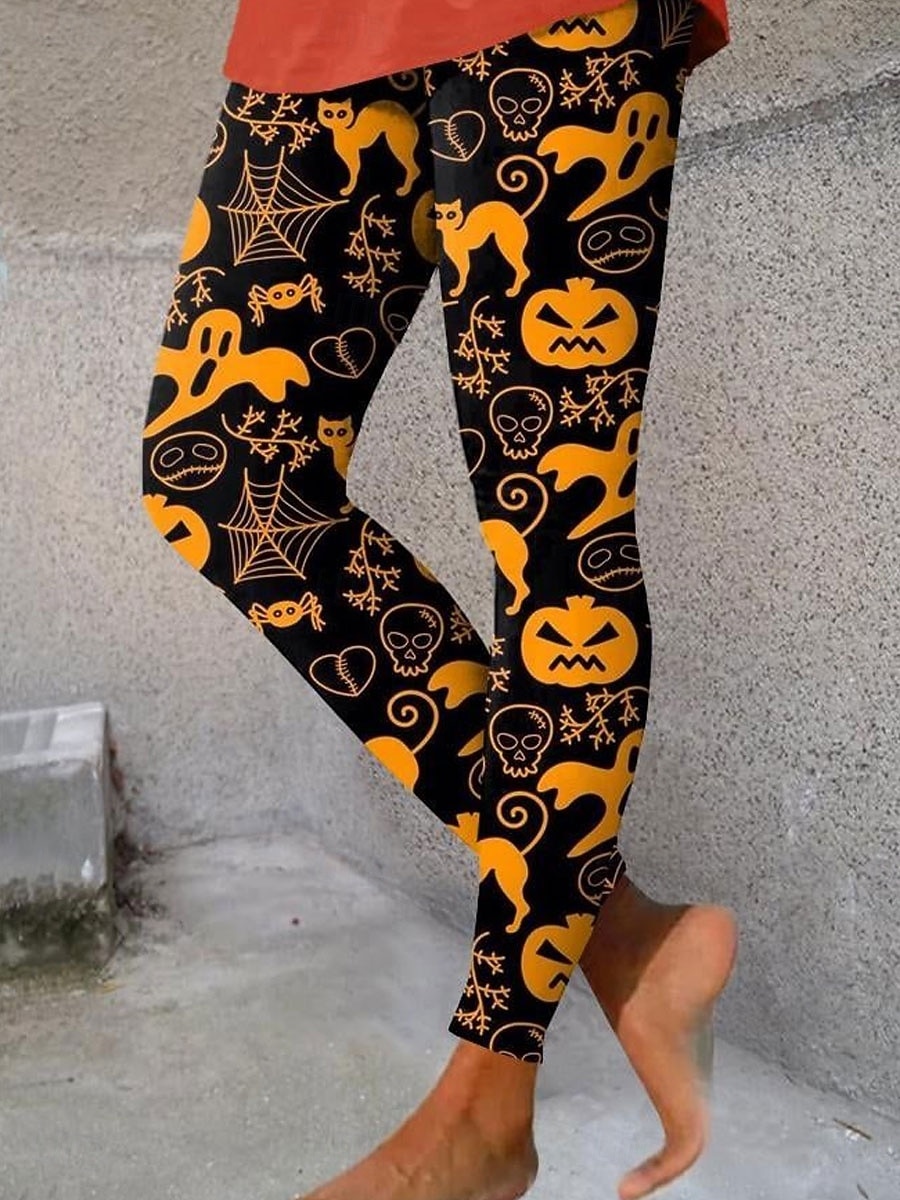 Mulheres Leggings Férias Vintage Moda Mimolet Cintura AltaPantsHalloween Gráfico Abóbora dia das Bruxas Estampado Macio Respirável Com Stretch Férias Rua Casual Preto Branco Amarelo Laranja Primavera de 2025 por $22.99 –P5