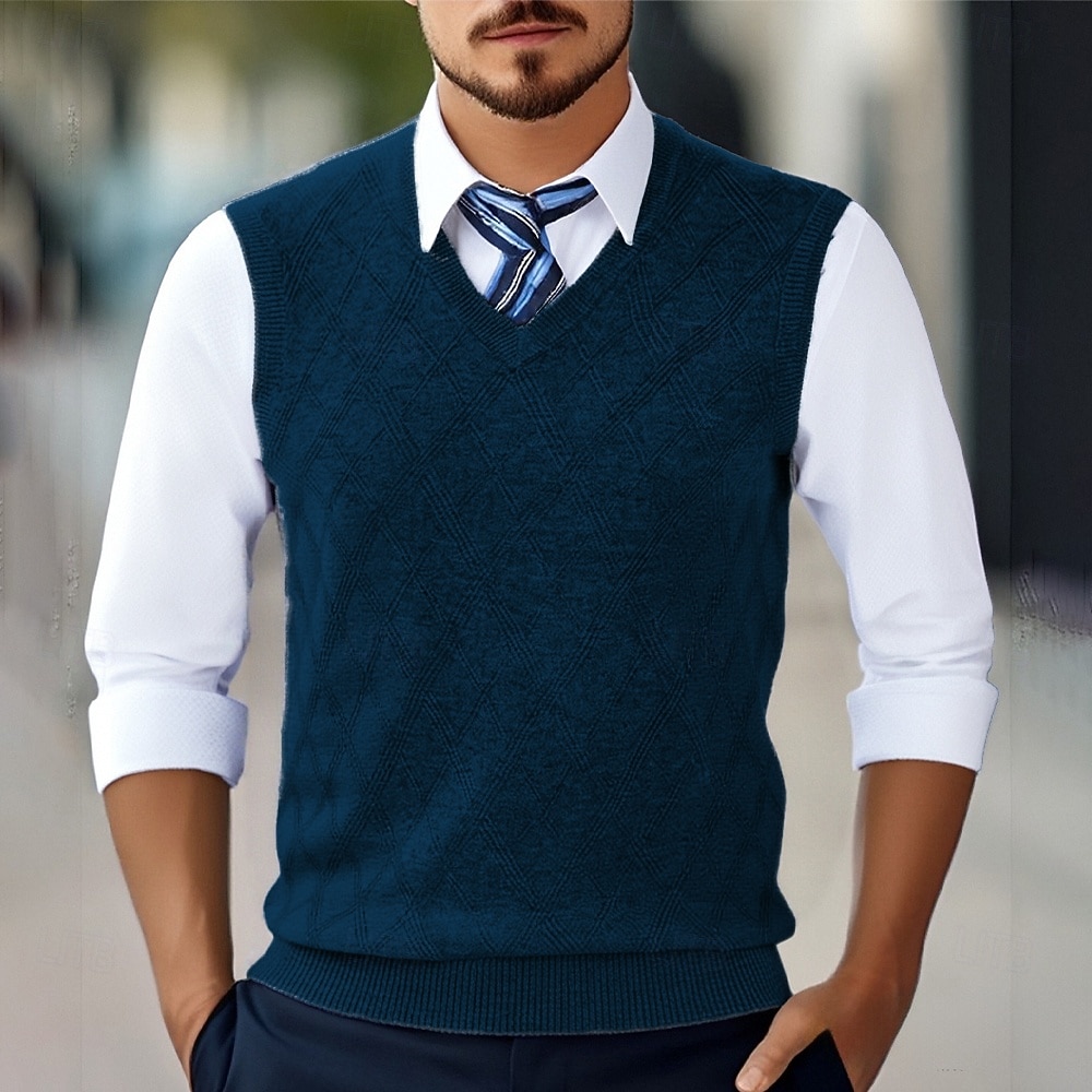 Herren Pullunder Kleid Pullover Pullover Weste Strickpullover Gerippt Stricken Normale Oberteile Gestrickt V Ausschnitt Alltagskleidung Date Bekleidung Herbst Winter Wein Dunkelmarine S M L 2026 - $38.99 –P5