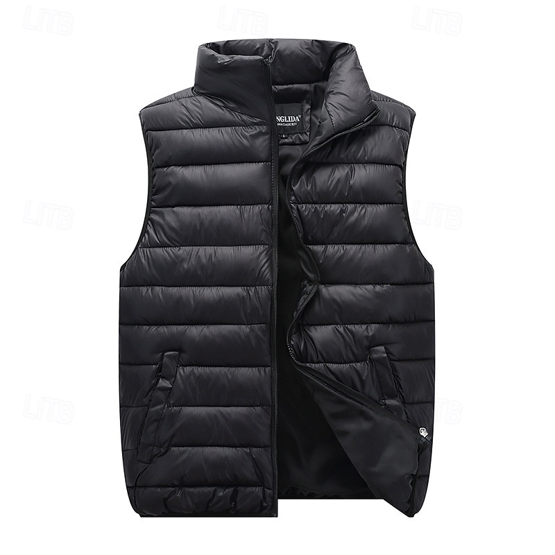 Pánské Puffer Vesta Kamizelka Vesta Dovolená Denní Rande Módní Na běžné nošení Podzim zima Kapsy Polyester Zahřívací Pohodlné Pevná barva Zip Stojáček Běžný Černá Rubínově červená Oranžová Tmavomodrá 2025 - $28.99 –P4