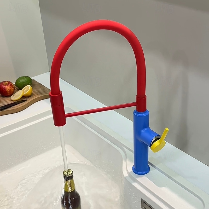 Robinet de cuisine - Poignée unique à un trou Électroplaqué / Finitions peintes Extractible / Rétractable / Bec Standard / Arc haut / haut Ensemble central Moderne Contemporain Kitchen Taps de 2025 ? $145.99 –P5